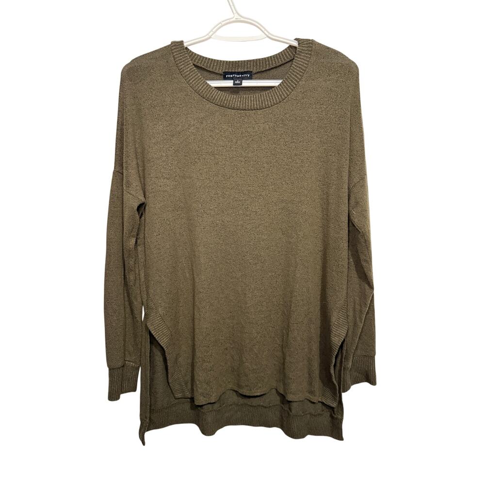 Fortune + Ivy army green crew neck tunic sweater womens small cozy lounge casual